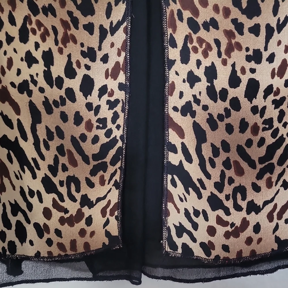 Sunny Leigh Leopard Print 100% Silk Skirt Size 12 Midi Knee Y2K Whimsigoth 90s